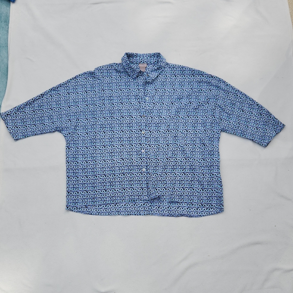 Chico's Womens 3/4 Sleeve Boxy Button Down Blouse Size 1 (8/10) Blue
